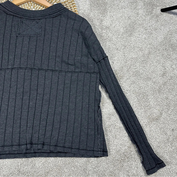 We The Free In The Mix Ribbed Oversized Long Sleeve Henley Top Charcoal Gray XS - Picture 10 of 14